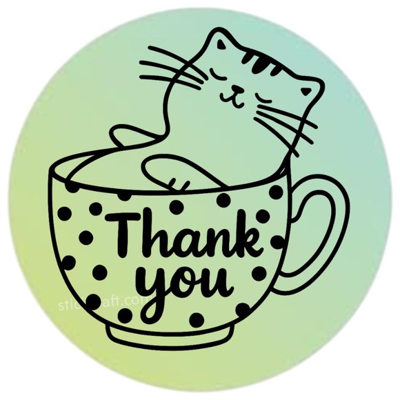 Thank You Cat Stickers Labels Boutique Packaging Thank You Seals - Picture 7 of 14